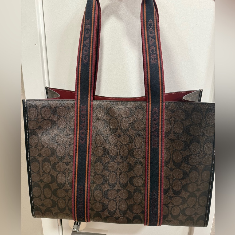 Coach Brown Signature Briefcase with Red Accents